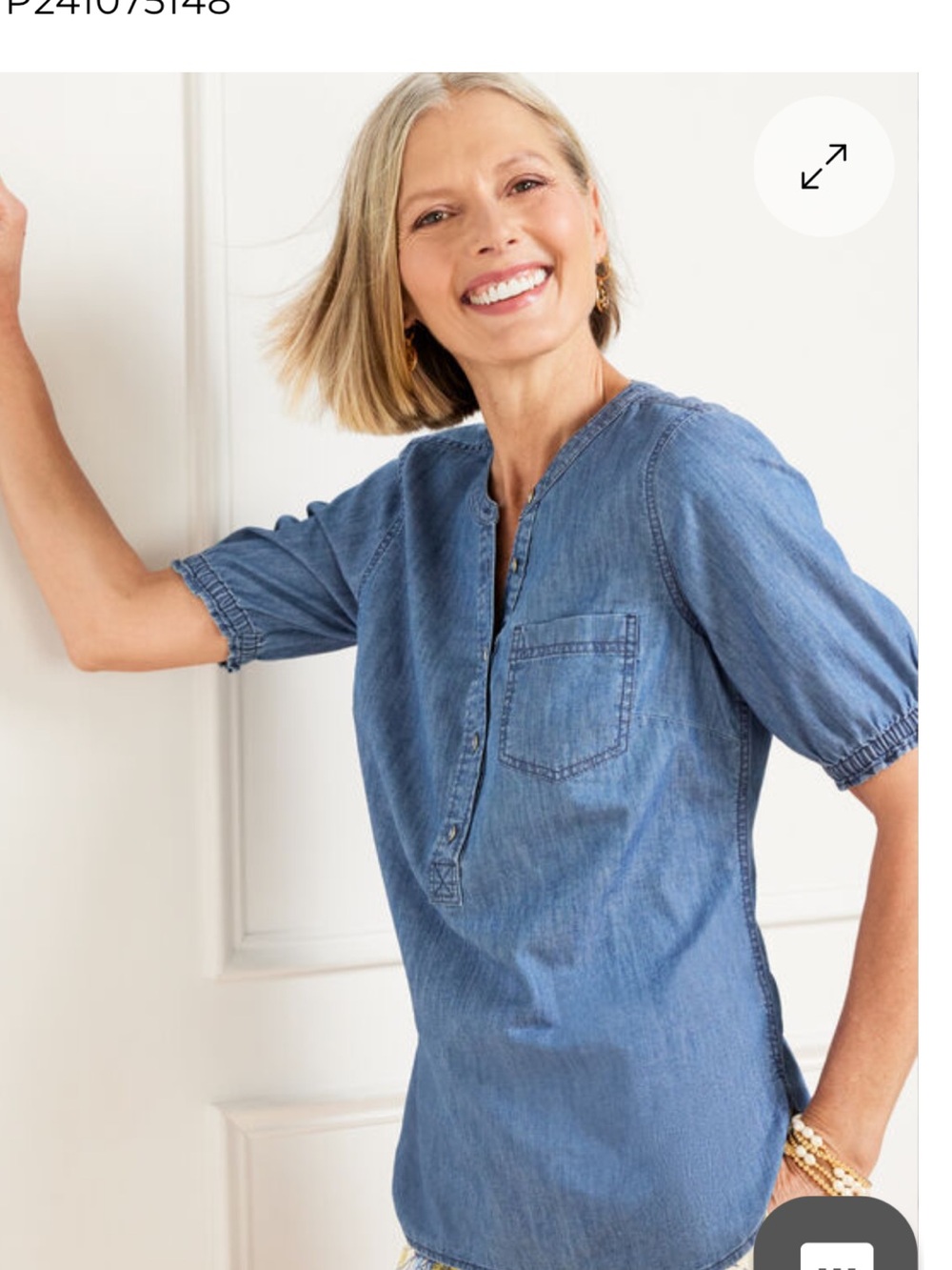 Talbots petites XLP Denim Chambray popover Henley Tunic blouse